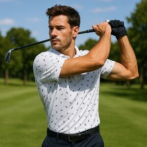 Anderson Ord Polo Golf Shirt. Men’s Large. Lavender Paddle board‎ print.